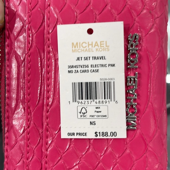 Michael Kors Women Medium Zip Around Card Case Coin Pouch Wallet Electric Pink - Picture 8 of 16